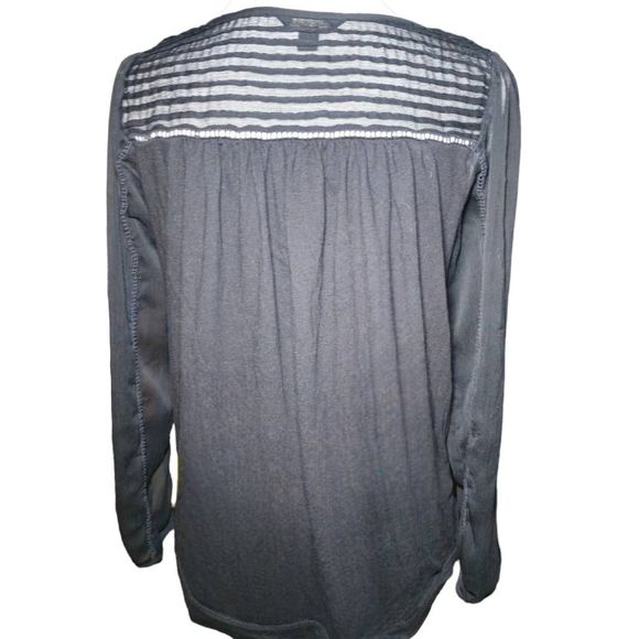 Lucky Brand Sheer Long Sleeve Blouse Black size small - Picture 3 of 5